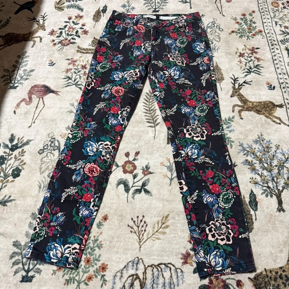 PILCRO AND THE LETTERPRESS Anthropologie Black Floral Mid Rise Skinny Jeans 27